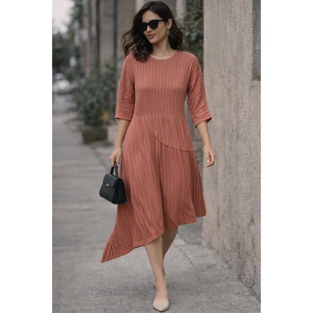Delfi Collective Pleated Asymmetrical Dress Womens Large Rose Pink Excellent‎